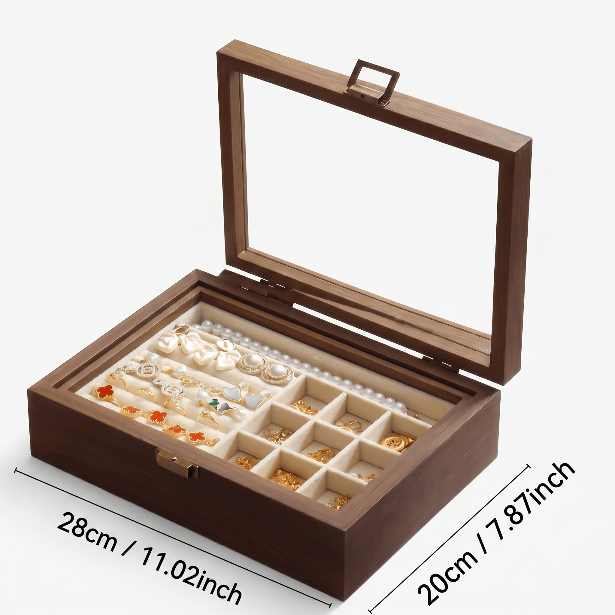 Large Wooden Jewellery Box With Glass Lid - My Jewellery Box