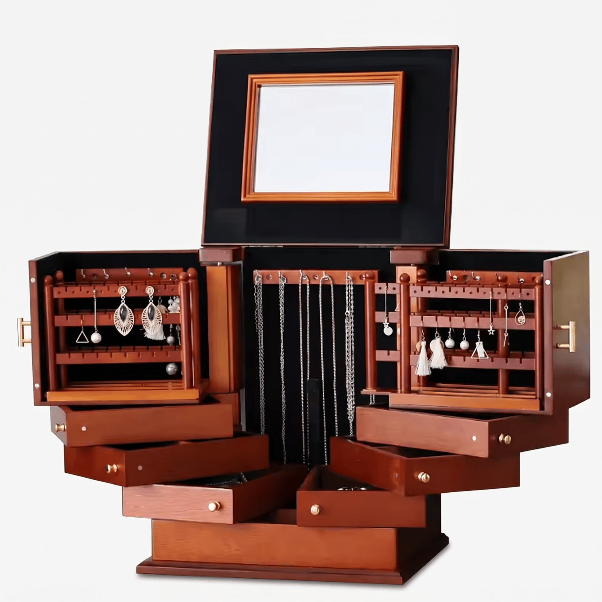 Large Wooden Jewellery Box With Mirror - My Jewellery Box