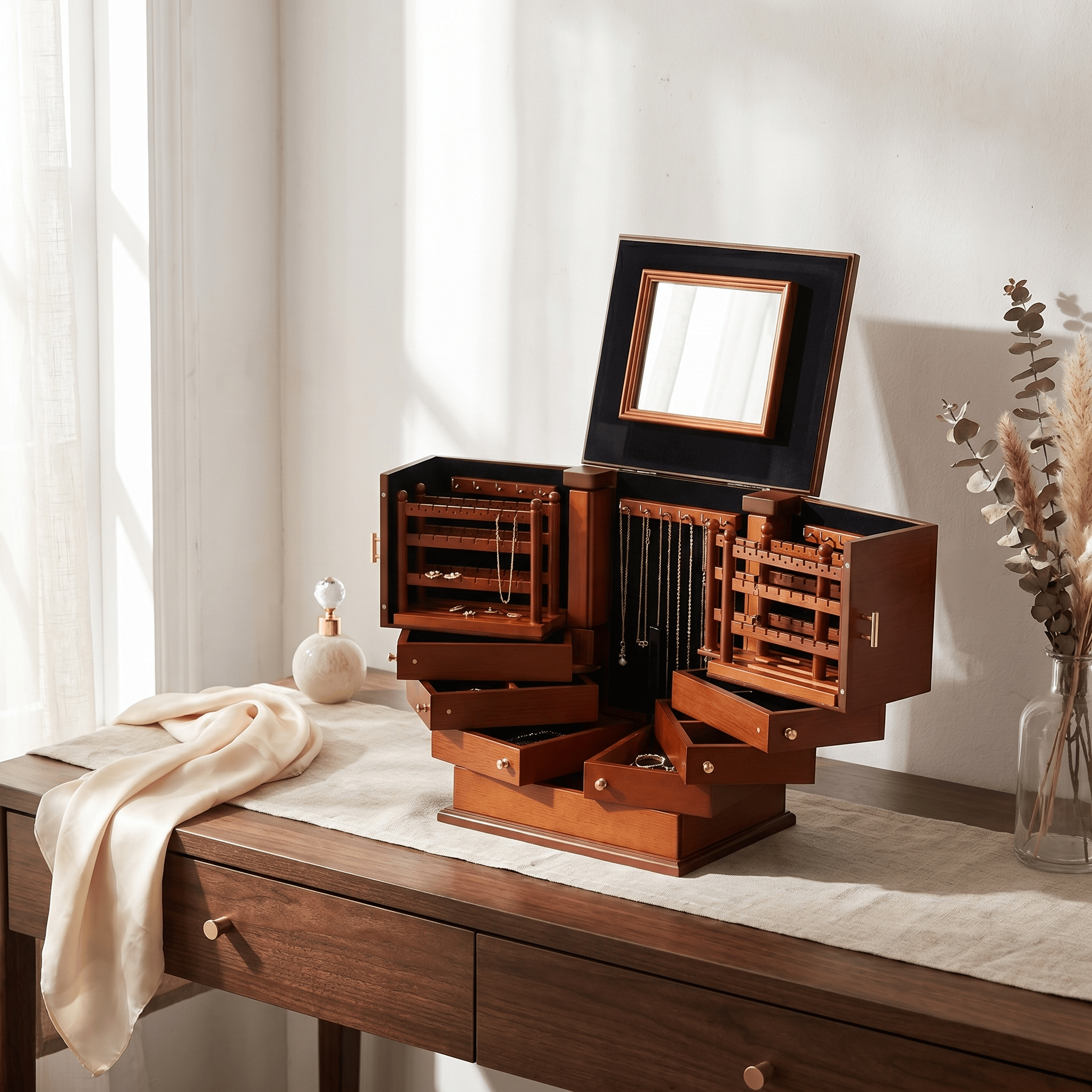 Large Wooden Jewellery Box With Mirror - My Jewellery Box