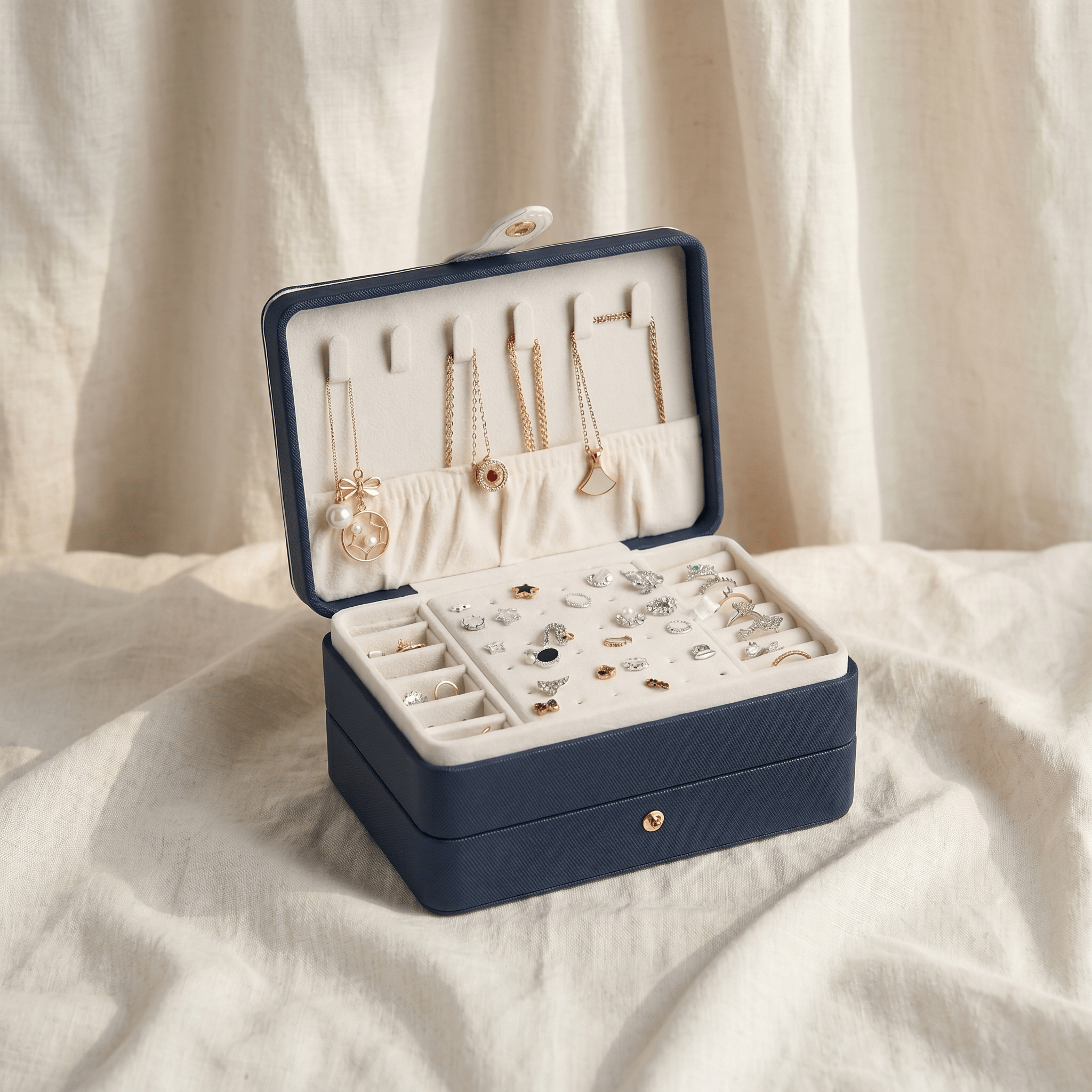 Leather Jewellery Box With Necklace Hooks - My Jewellery Box