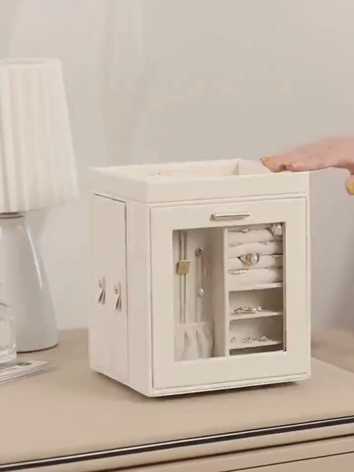 Rotating Leather Jewellery Box With Drawers