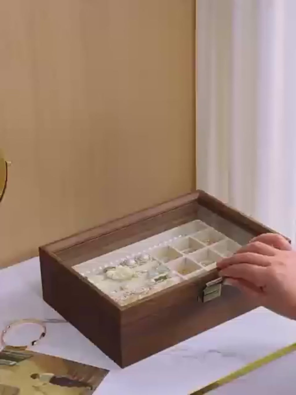 Large Wooden Jewellery Box With Glass Lid