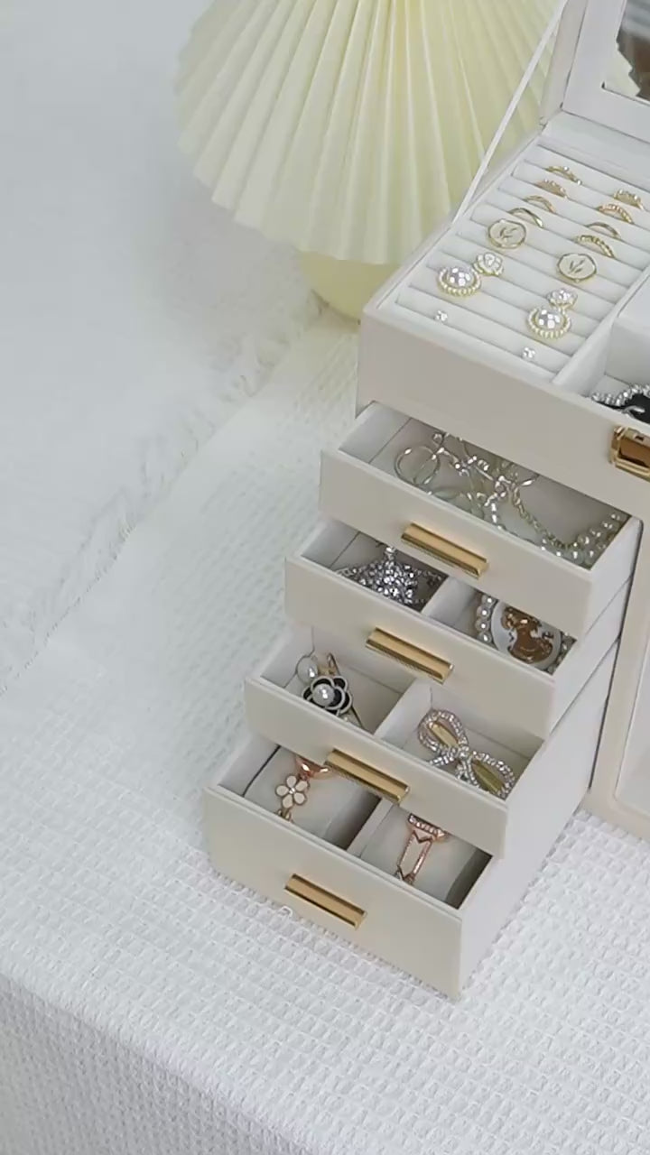 Large Capacity Leather Jewellery Box With Lock