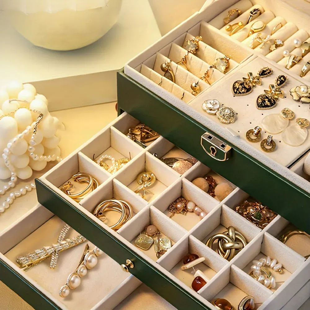 Quilted 3-Layer Jewellery Box with Lock - My Jewellery Box