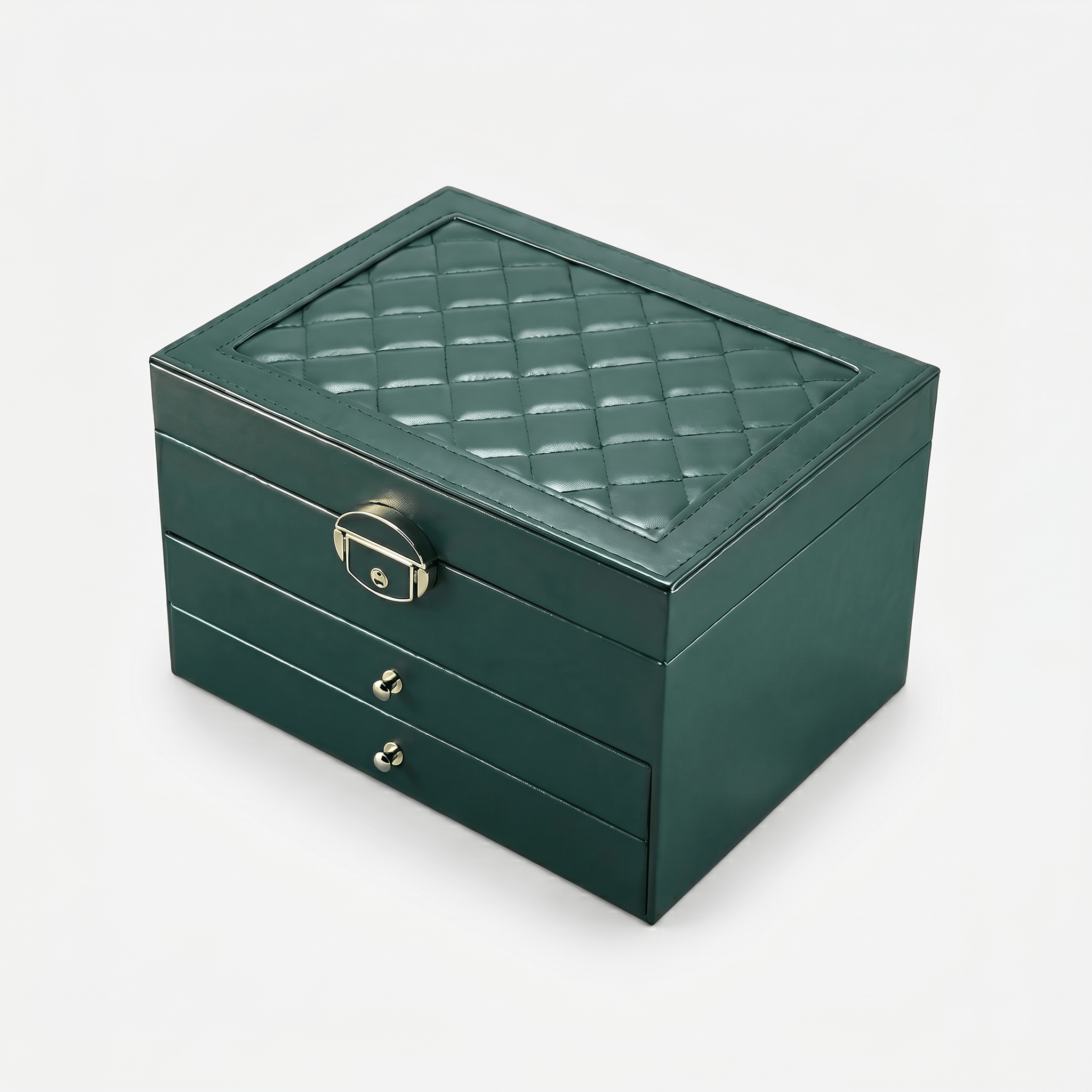 Quilted 3-Layer Jewellery Box with Lock - My Jewellery Box