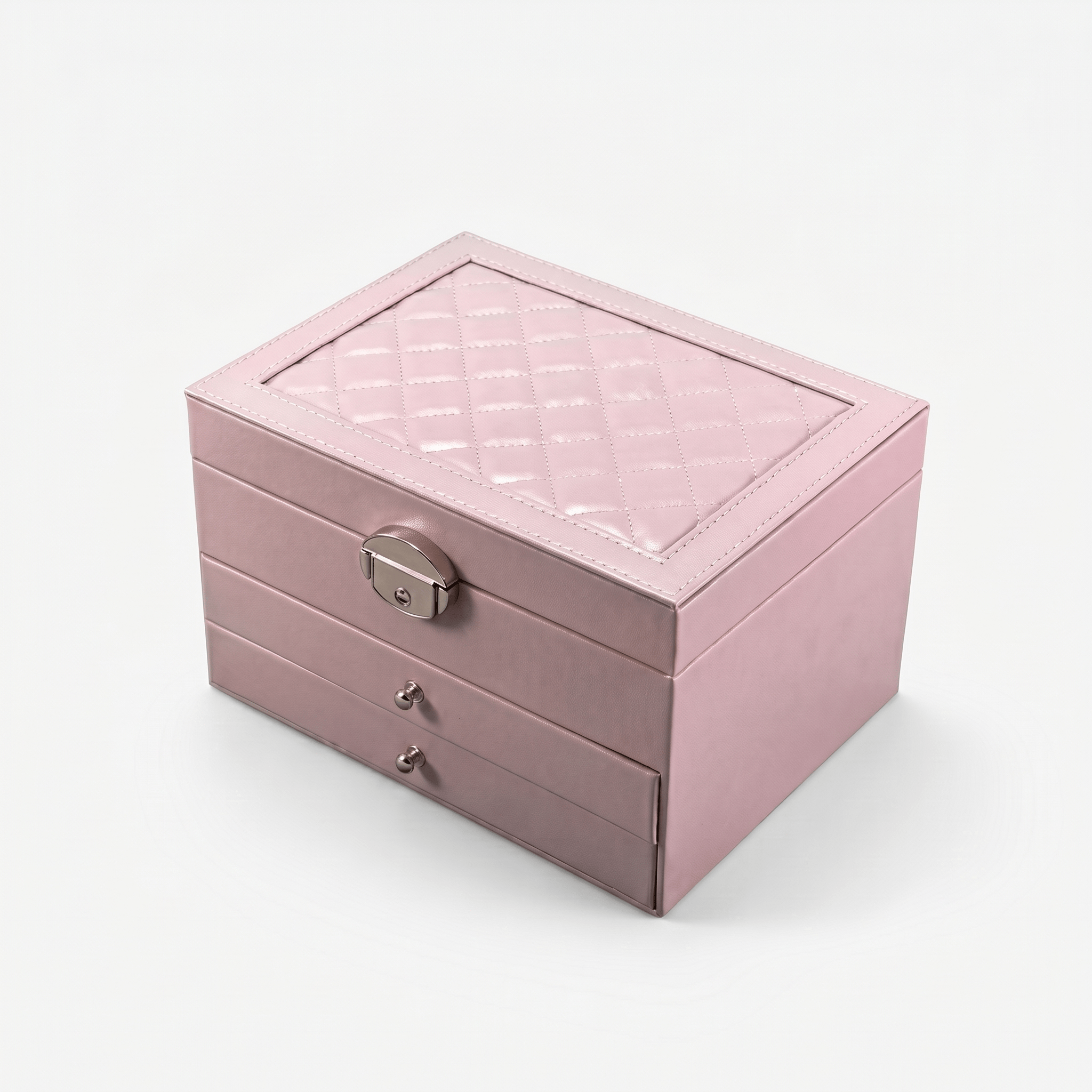 Quilted 3-Layer Jewellery Box with Lock - My Jewellery Box