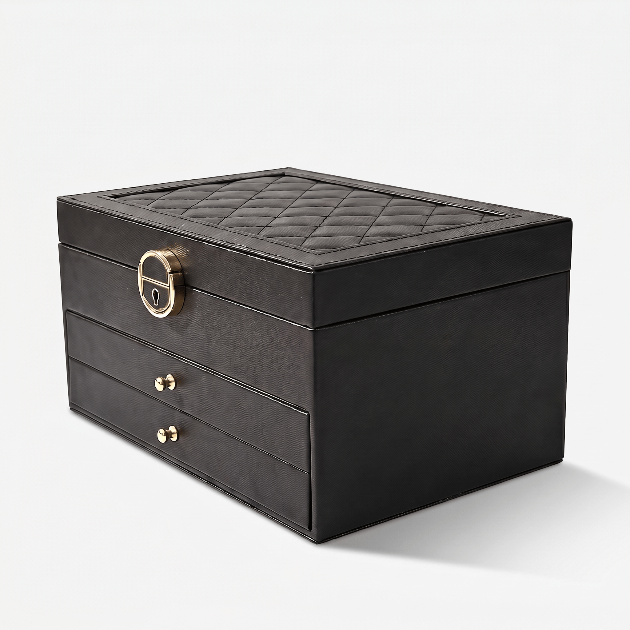 Quilted 3-Layer Jewellery Box with Lock - My Jewellery Box