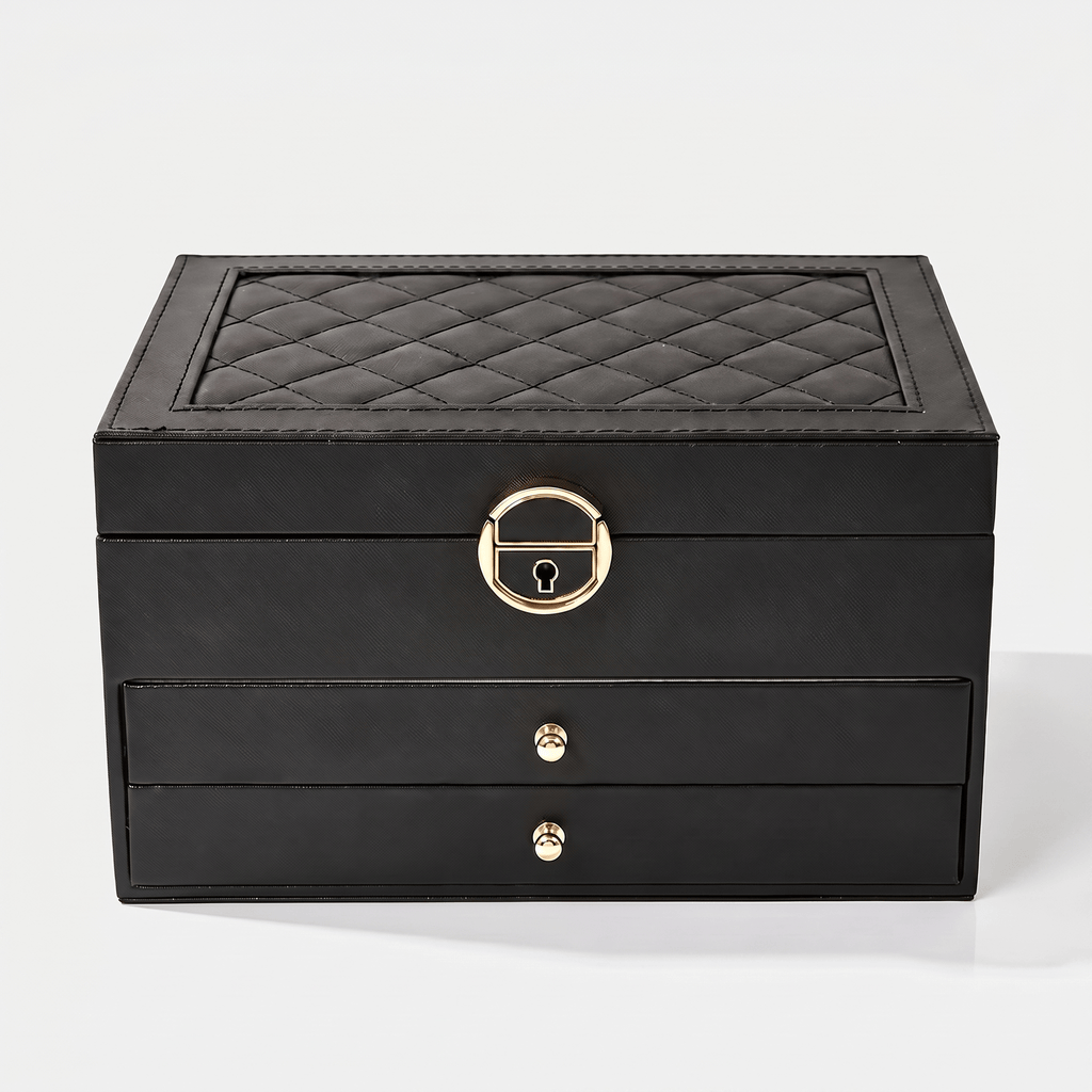 Quilted 3-Layer Jewellery Box with Lock - My Jewellery Box
