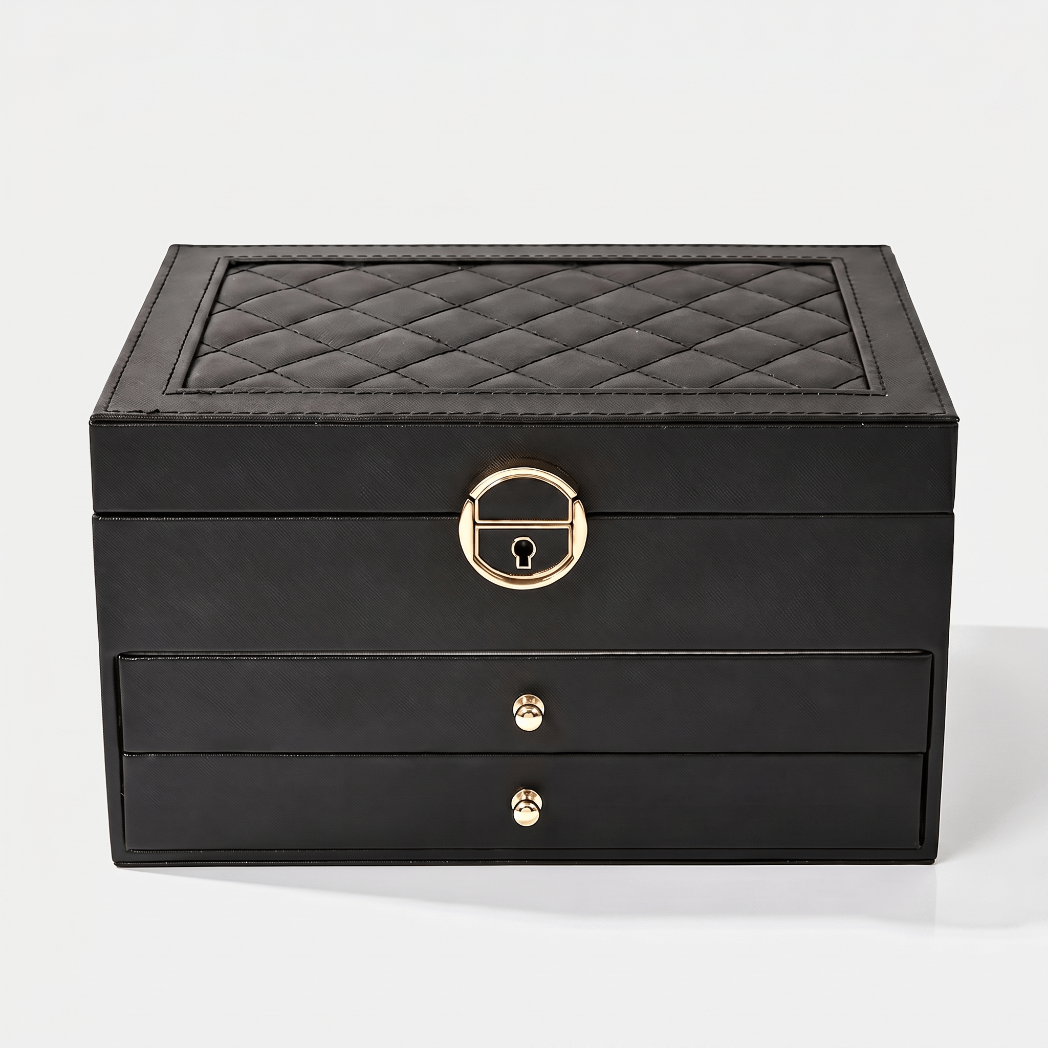 Quilted 3-Layer Jewellery Box with Lock - My Jewellery Box