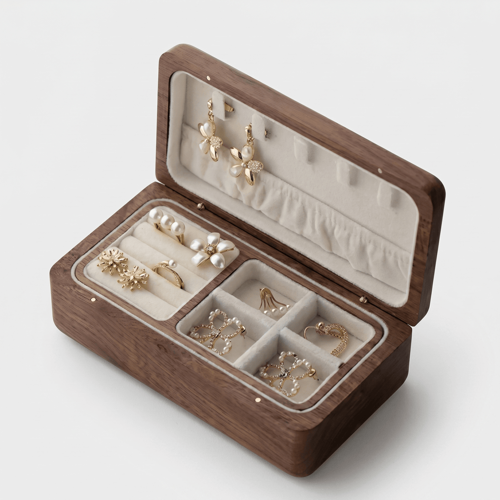 Walnut Wood Jewellery Box | Velvet Compartments | My Jewellery Box - My Jewellery Box
