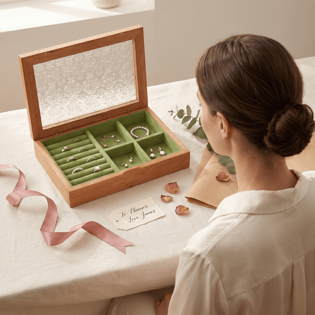 Wooden Jewellery Box With Glass Lid - My Jewellery Box