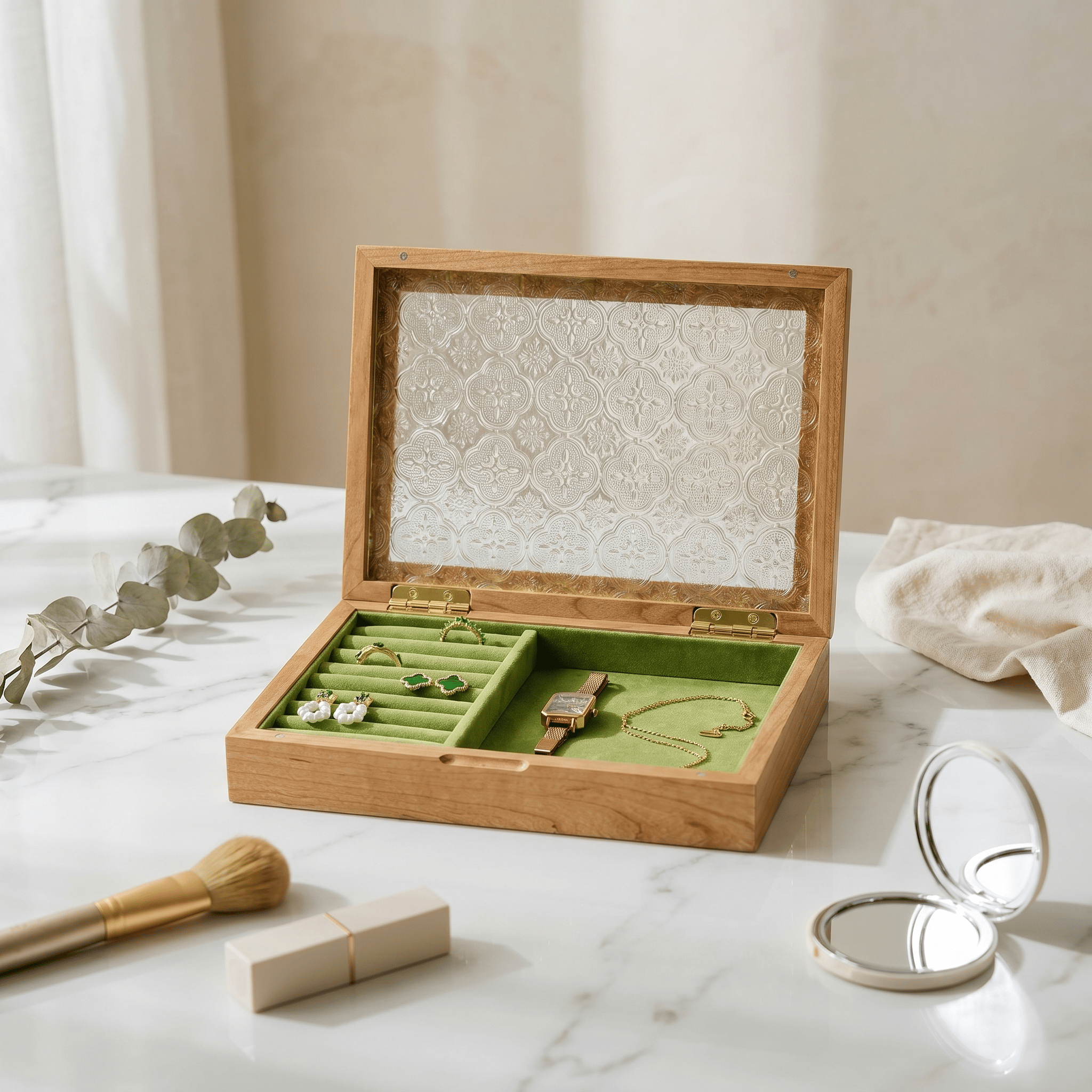 Wooden Jewellery Box With Glass Lid - My Jewellery Box