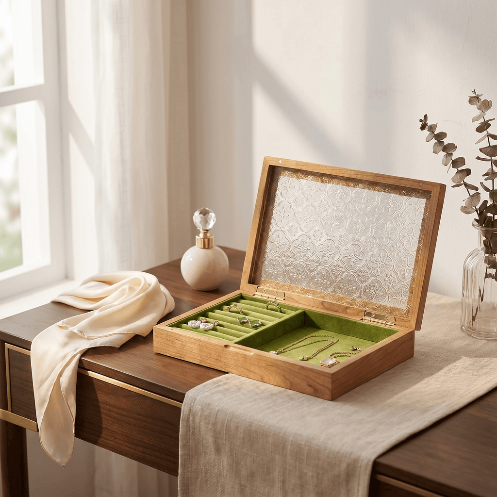 Wooden Jewellery Box With Glass Lid - My Jewellery Box