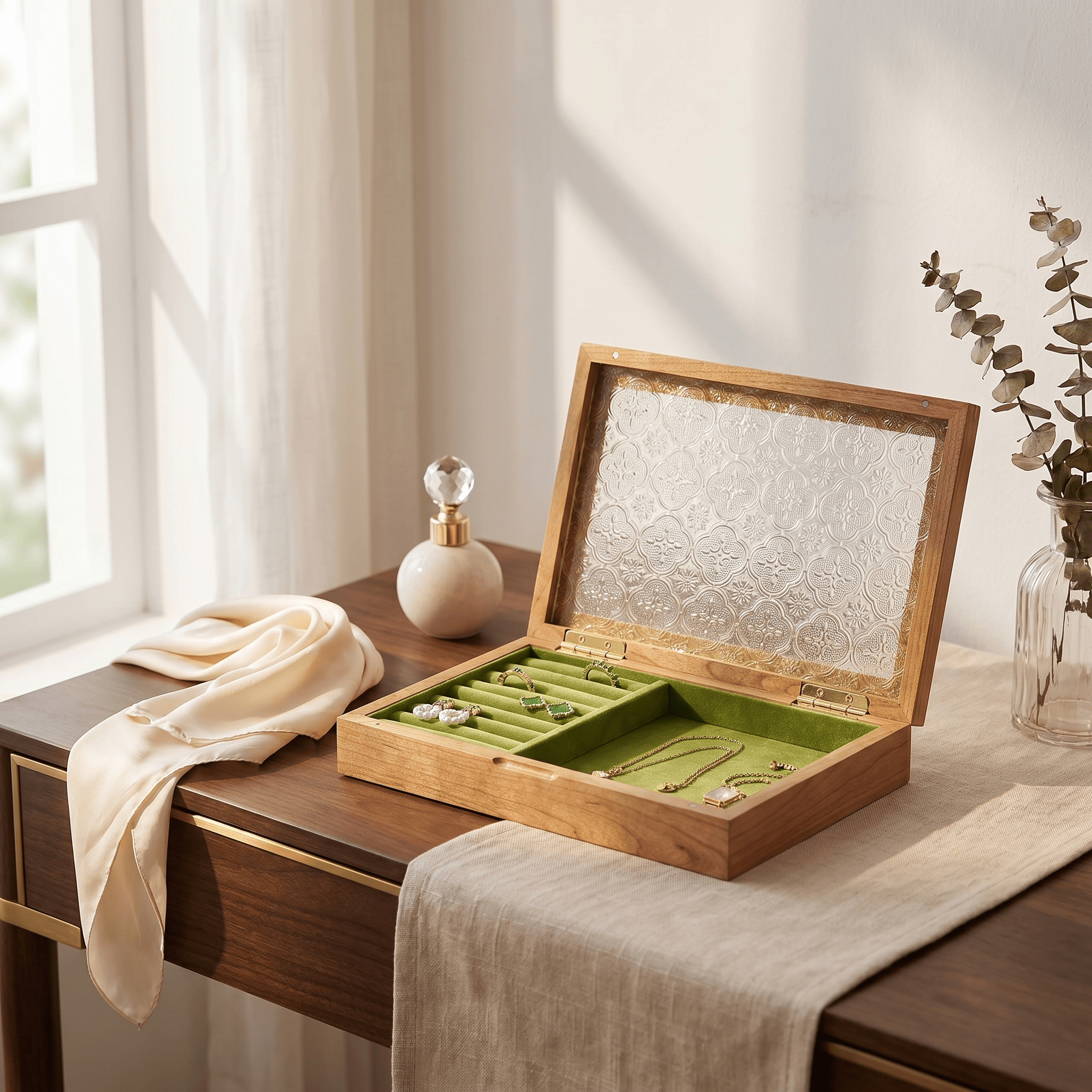 Wooden Jewellery Box With Glass Lid - My Jewellery Box