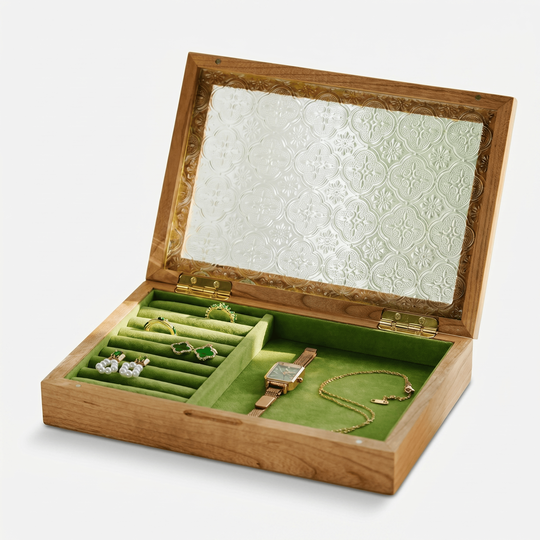 Wooden Jewellery Box With Glass Lid - My Jewellery Box